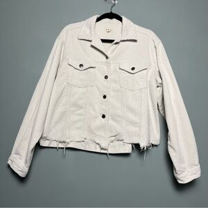 Anthropologie POL Women's Ivory Corduroy Distressed Hem Trucker Jacket Size M